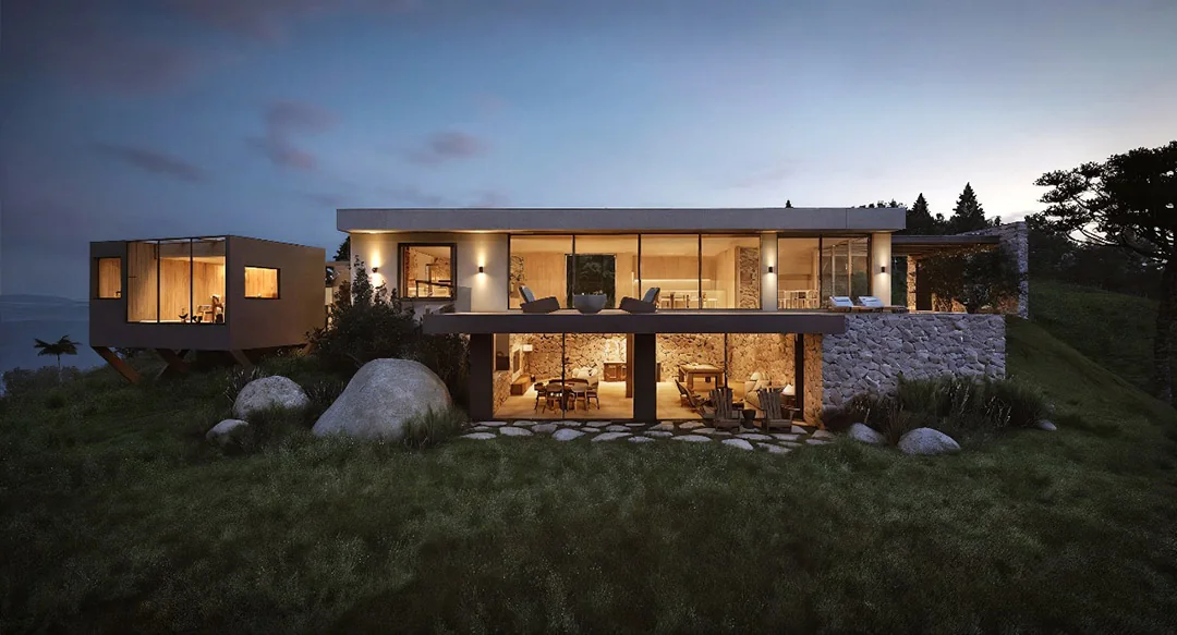 Casa de Pedra iluminada ao entardecer